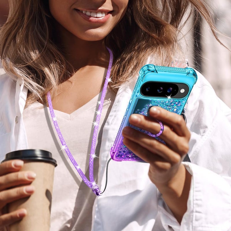 SILVERBACK for Pixel 10 Case with Ring, Moving Liquid Holographic Sparkle Glitter Case with Stand, Girls Women Bling Diamond Protective Cover for Google Pixel 10 - Purple - Image 5