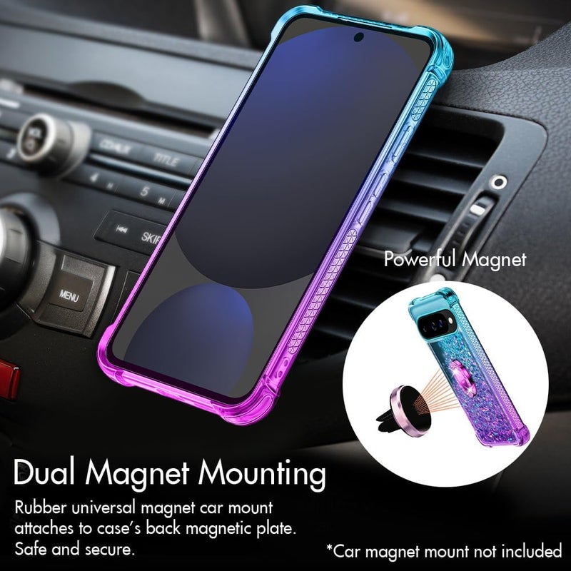 SILVERBACK for Pixel 10 Case with Ring, Moving Liquid Holographic Sparkle Glitter Case with Stand, Girls Women Bling Diamond Protective Cover for Google Pixel 10 - Purple - Image 4