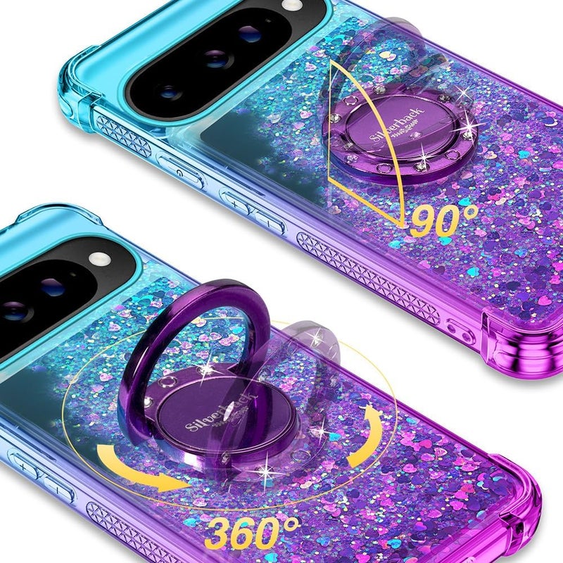 SILVERBACK for Pixel 10 Case with Ring, Moving Liquid Holographic Sparkle Glitter Case with Stand, Girls Women Bling Diamond Protective Cover for Google Pixel 10 - Purple - Image 3