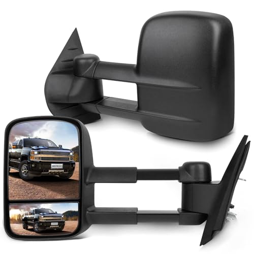 SCITOO Tow Mirrors Compatible with for 2007-2013 For Chevy Silverado For GMC Sierra 1500 2500 3500 Pickup Truck Adjusted No Heated No Turn Signal Black Housing Towing Mirrors LH RH - Image 1