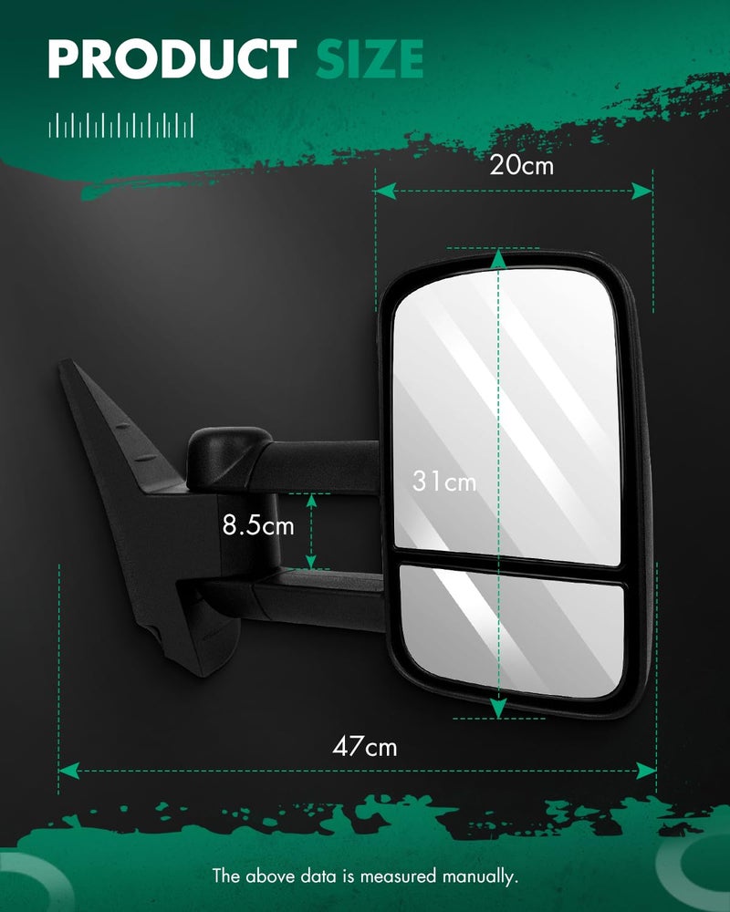 SCITOO Tow Mirrors Compatible with for 2007-2013 For Chevy Silverado For GMC Sierra 1500 2500 3500 Pickup Truck Adjusted No Heated No Turn Signal Black Housing Towing Mirrors LH RH - Image 3