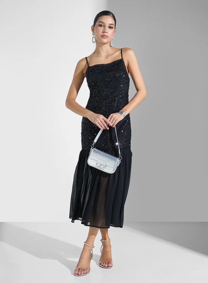 Ginger Strappy Sequins Drop Waist Dress