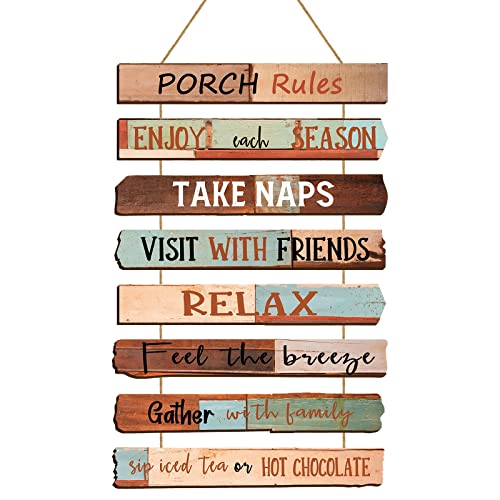 Yookeer Porch Rules Sign Outdoor Wood Plaque Porch Signs Wall Art Porch Rule Wall Decor Relax Take Naps Quotes Rustic Vintage Wooden Hanging Wall Art Gift for Home Farmhouse Porch Patio Garden Door Decoration - Image 1
