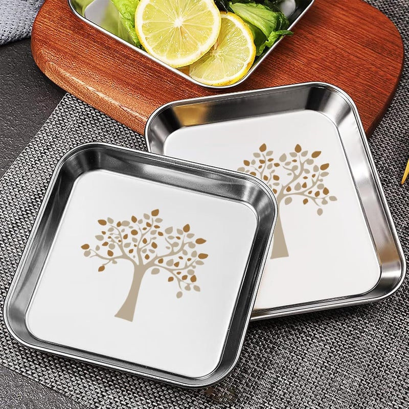 FORTUNA KITCHENWARE Stainless Steel Plates Set of 6 Square Plates BreakfastLunchDinner Plates Set of 6 Diameter 10 Inches Laser Print - Image 5