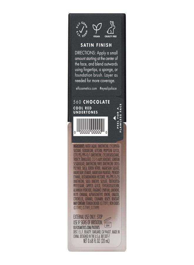 إلف كريم أساس elf Flawless Satin، خفيف الوزن وتغطية متوسطة، لمسة نهائية شبه مطفية، نباتي وخالٍ من القسوة، لون الشوكولاتة، 0.68 أونصة سائلة (20 مل) - Image 5