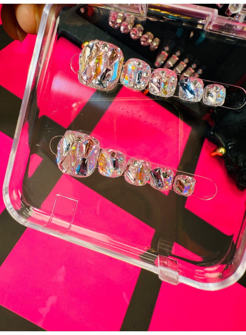 النقوش الأظافر القابلة للإحكام اليدوية الأصيلة - ملصق ثلاثي الأبعاد من الكريستال متعدد الألوان، زخارف ممتلئة باللمع، رقم المنتج h02 - Image 2