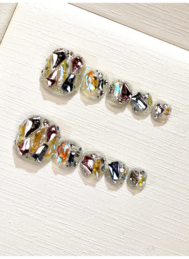 النقوش الأظافر القابلة للإحكام اليدوية الأصيلة - ملصق ثلاثي الأبعاد من الكريستال متعدد الألوان، زخارف ممتلئة باللمع، رقم المنتج h02 - Image 1