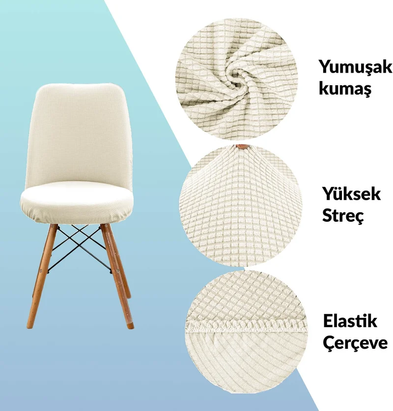 فايند Washable Stretch Elastic Lycra Oval Chair Cover - Round Chair Cover (Cream)