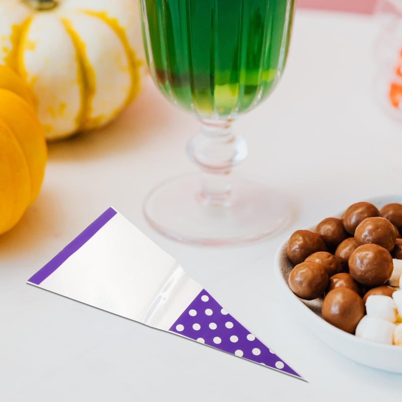 Purple Polka Dot Cellophane Candy Bags 100pcs Triangle Treat Pouches Party Favor Supplies - Image 4