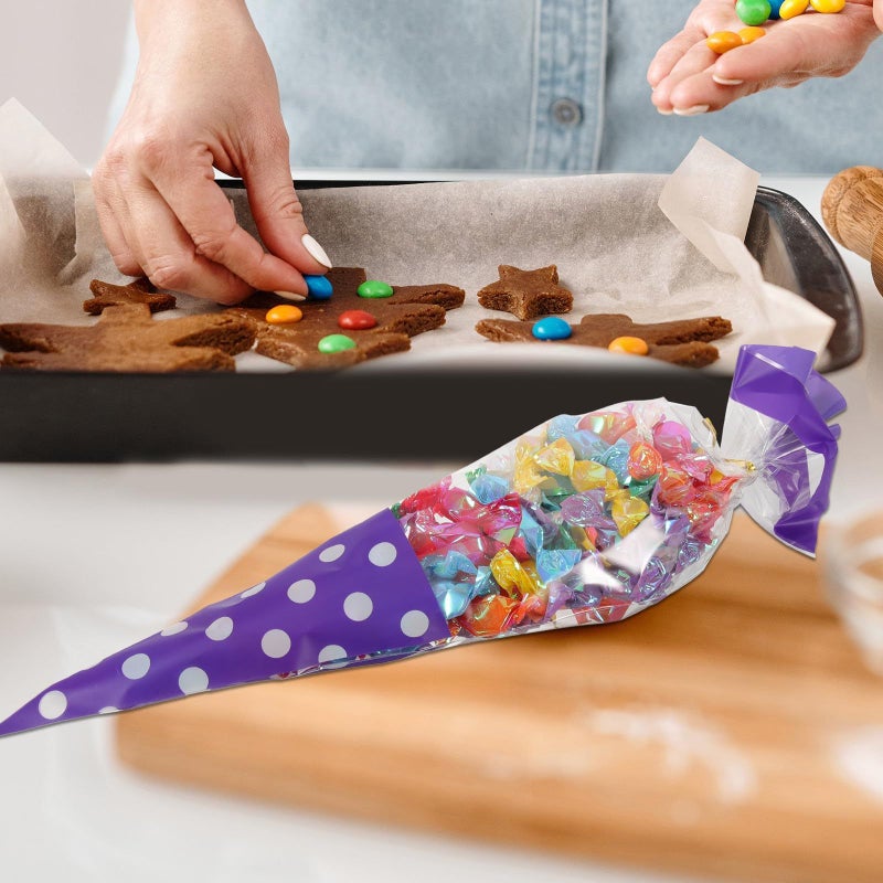 Purple Polka Dot Cellophane Candy Bags 100pcs Triangle Treat Pouches Party Favor Supplies - Image 5