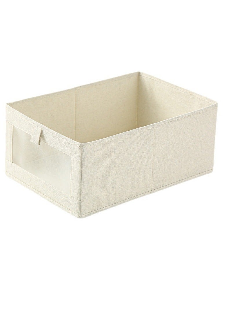 ميكسد 4 عبوات من صناديق تخزين الكتان، وحاويات تخزين لتنظيم الملابس، والجينز، والألعاب، والكتب، والأرفف، والخزانة، وخزانة الملابس، ومنظمات الخزانة والتخزين، وسلال صناديق تخزين كبيرة مع نافذة مرئية - Image 2