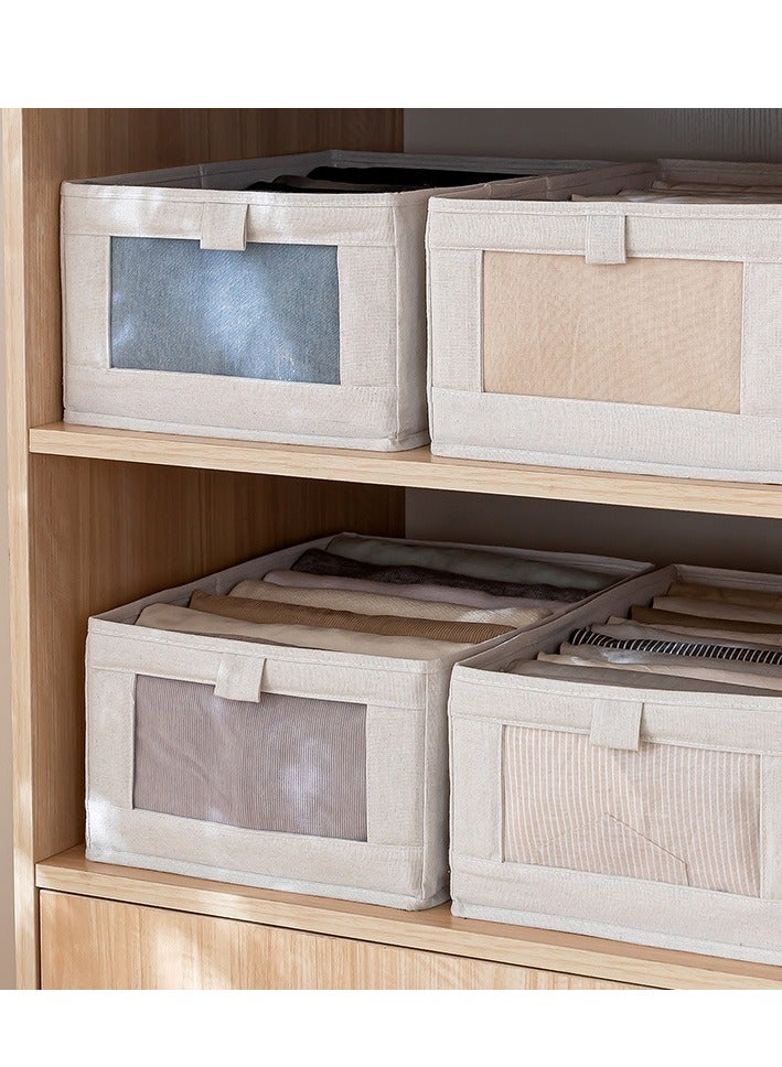 ميكسد 4 عبوات من صناديق تخزين الكتان، وحاويات تخزين لتنظيم الملابس، والجينز، والألعاب، والكتب، والأرفف، والخزانة، وخزانة الملابس، ومنظمات الخزانة والتخزين، وسلال صناديق تخزين كبيرة مع نافذة مرئية - Image 3