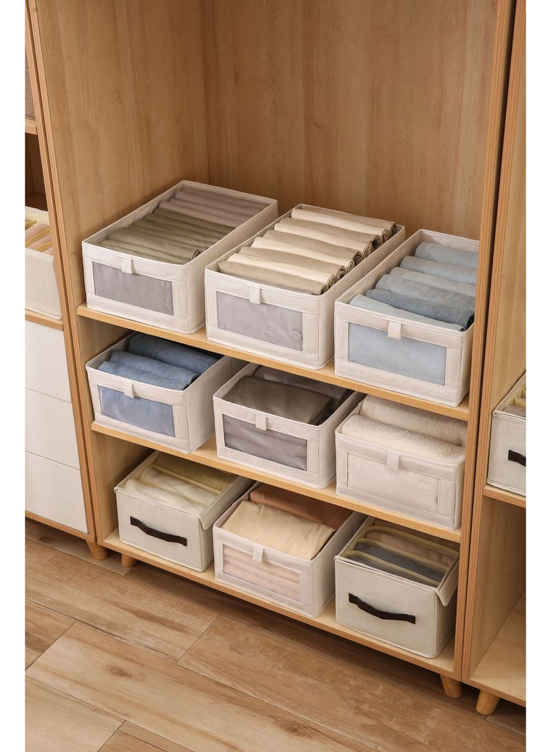 ميكسد 4 عبوات من صناديق تخزين الكتان، وحاويات تخزين لتنظيم الملابس، والجينز، والألعاب، والكتب، والأرفف، والخزانة، وخزانة الملابس، ومنظمات الخزانة والتخزين، وسلال صناديق تخزين كبيرة مع نافذة مرئية - Image 5