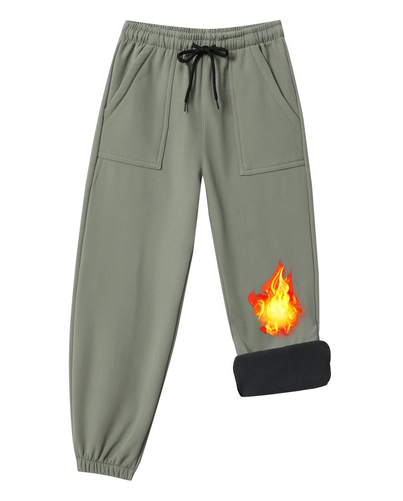 ZooYung Toddler Fleece Lined Warm Snow Hiking Pants Baby Boys Girls Winter Ski Sweatpants Kids Running Joggers(13766OliveGreen4T) - Image 3