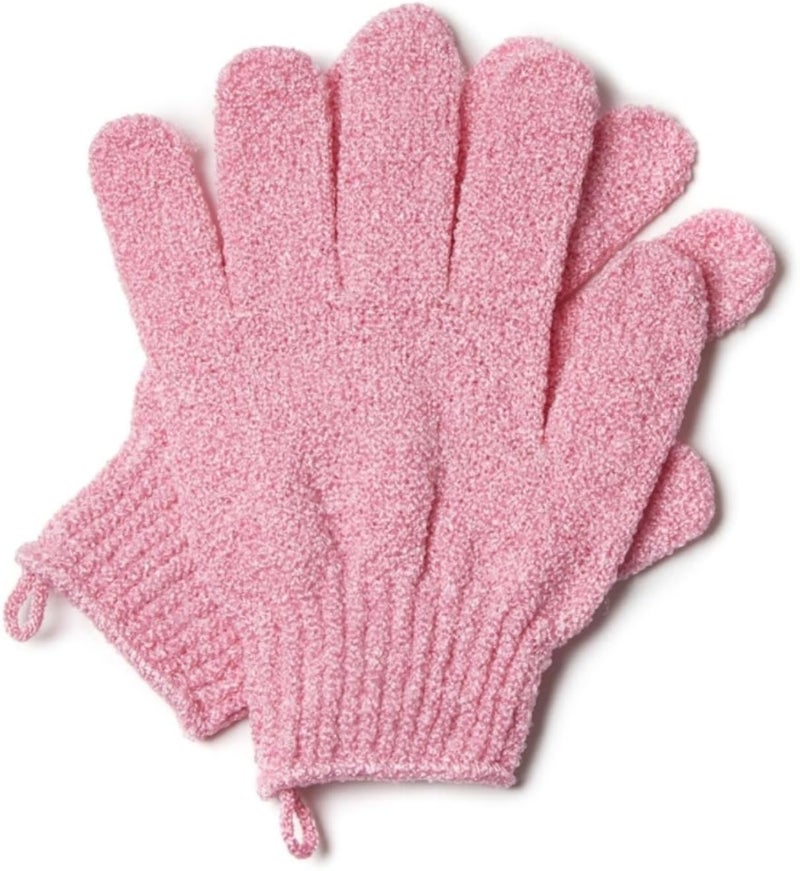 Exfoliating Gloves - Bamboo Shower Gloves - Bath and Body Exfoliator Mitts - Scrubs Away Ingrown Hair and Dead Skin - Natural Eco Microfibre Bath Gloves (Pink)