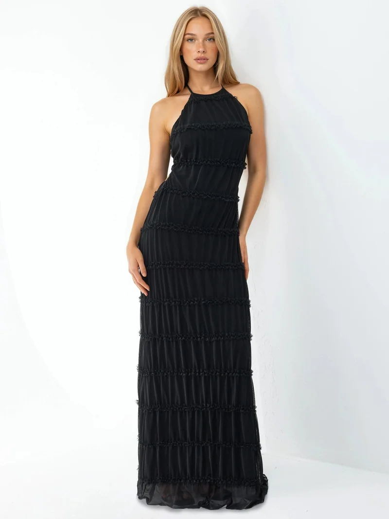 HICCUP Halter Neck Textured Maxi Dress