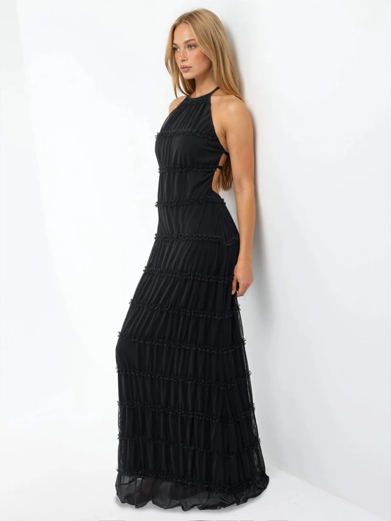 HICCUP Halter Neck Textured Maxi Dress