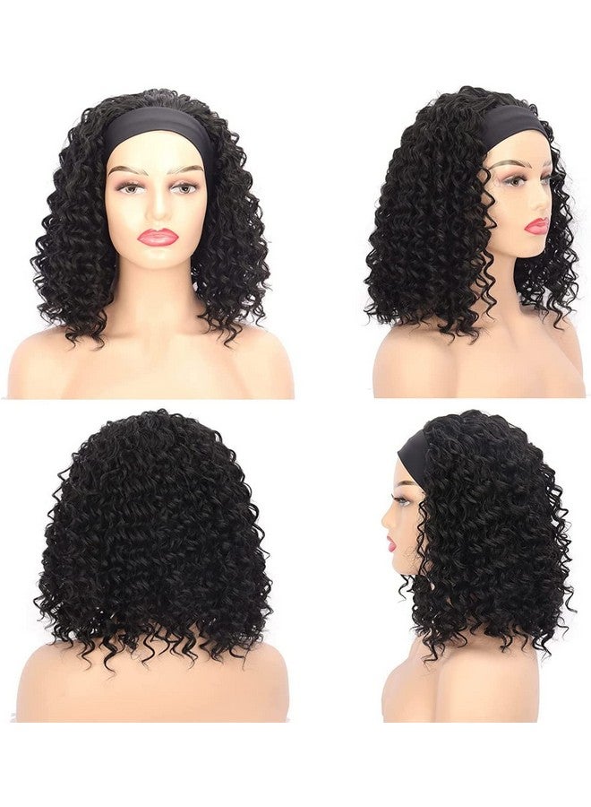 Aisaide Headband Wig Curly Headband Wigs For Black Womensynthetic Hair Deep Wave Headband Wig Half Wigs Glueless Short Curly Headband Wig Natural Black Headband Wig 14Inch 1B - Image 4