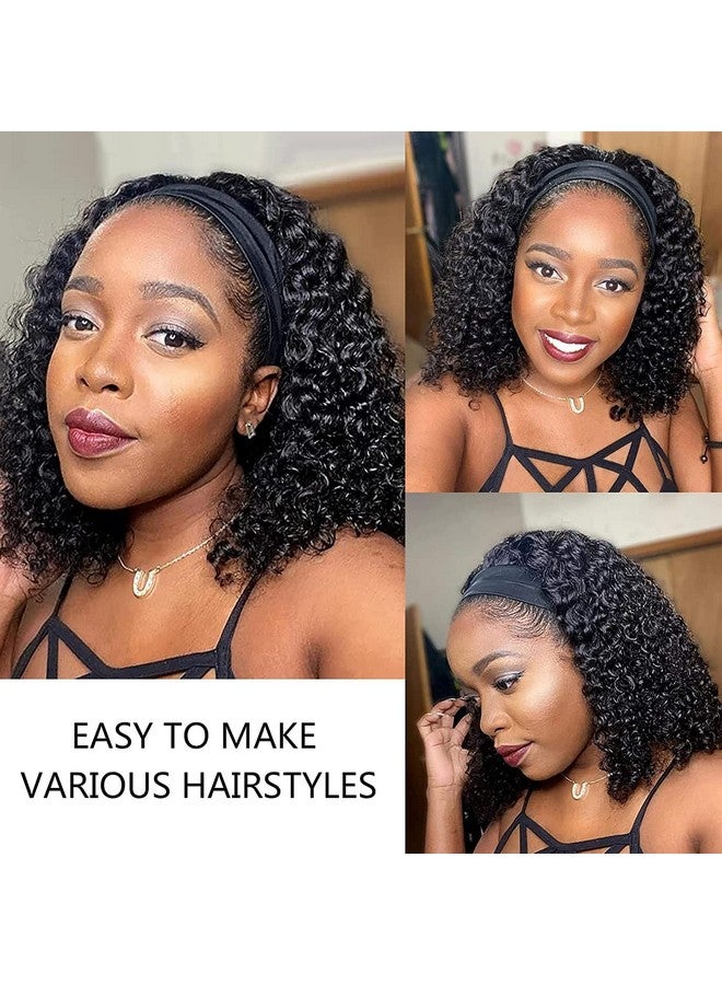 Aisaide Headband Wig Curly Headband Wigs For Black Womensynthetic Hair Deep Wave Headband Wig Half Wigs Glueless Short Curly Headband Wig Natural Black Headband Wig 14Inch 1B - Image 3