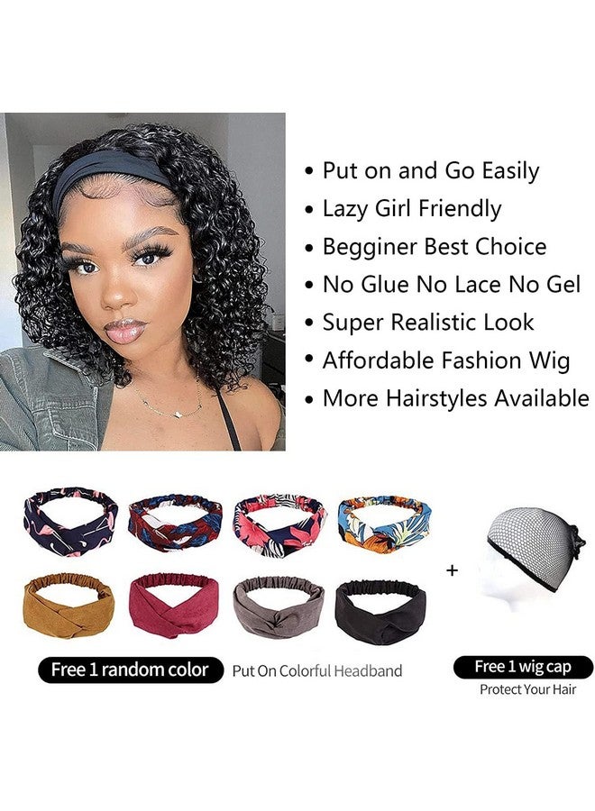 Aisaide Headband Wig Curly Headband Wigs For Black Womensynthetic Hair Deep Wave Headband Wig Half Wigs Glueless Short Curly Headband Wig Natural Black Headband Wig 14Inch 1B - Image 5