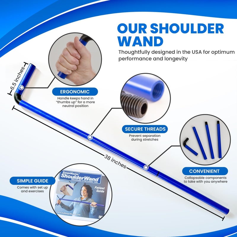 RangeMaster ShoulderWand Therapy Stretching Tool│Collapsible Stretching Bar │Physical Therapy Tool for Recovery and Increasing Motion (Blue) - Image 2