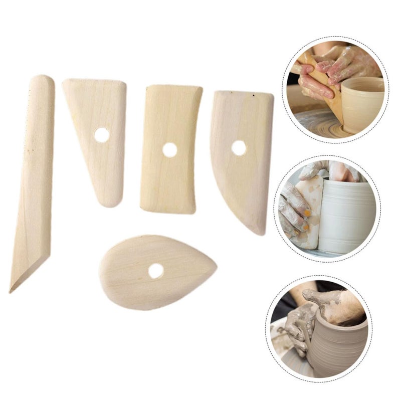 5 Wooden Pottery Tools Kit For Air Dry Clay Polymer Clay Craft Scrapers Dotting Set - Image 5