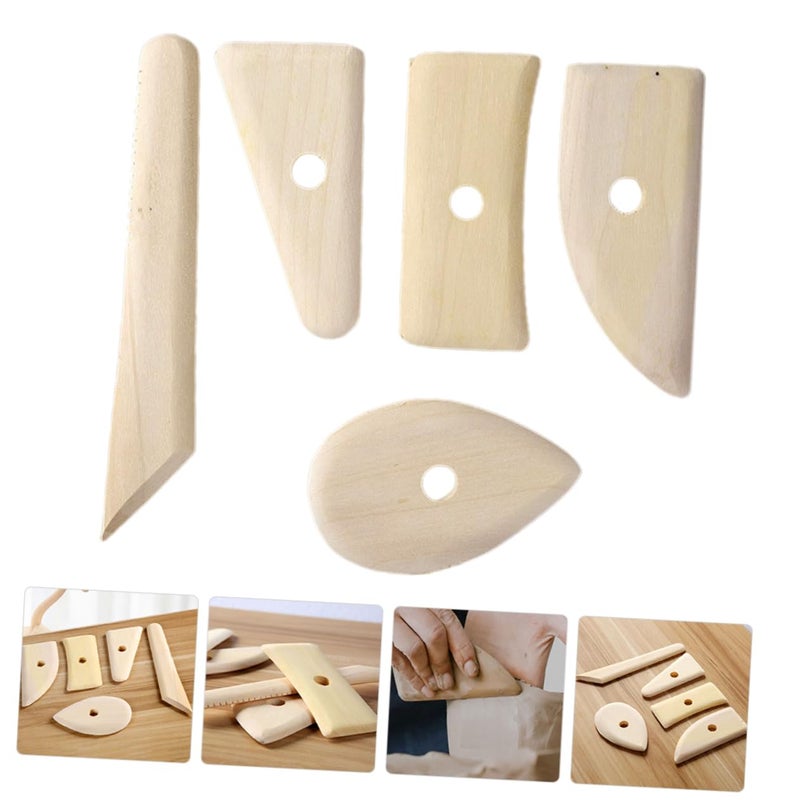 5 Wooden Pottery Tools Kit For Air Dry Clay Polymer Clay Craft Scrapers Dotting Set - Image 3
