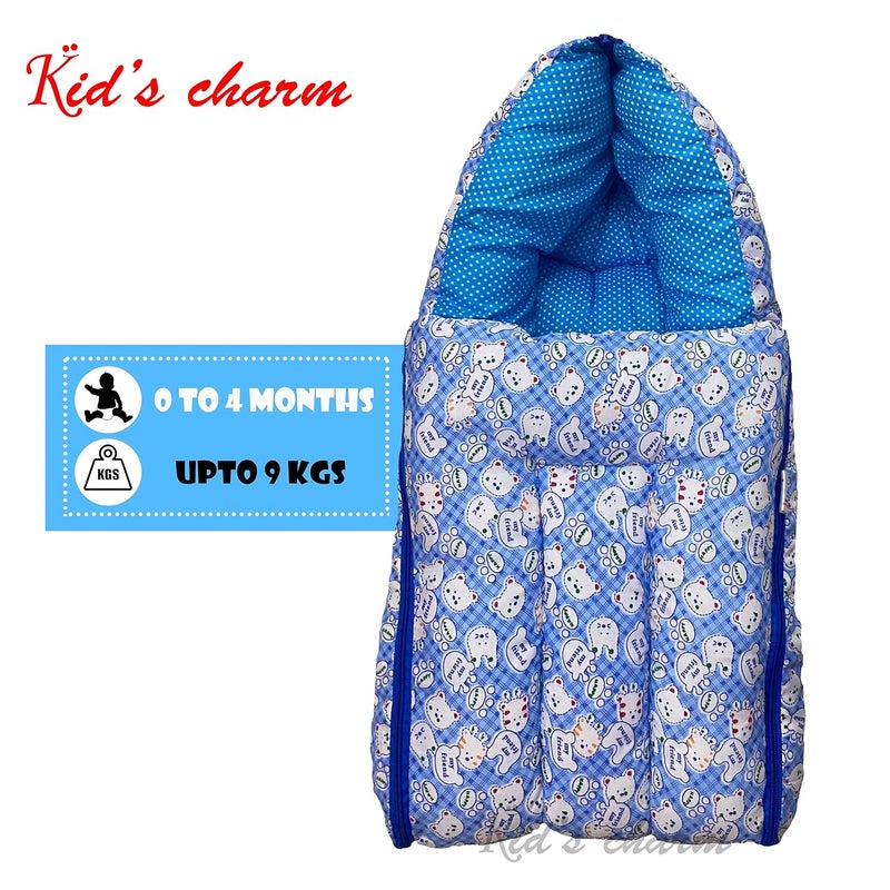 Kid's Charm KidsCharm Teddy 4PCS Combo Set 3 in 1 Baby Carry Bed5 in 1 Cotton Feeding Pillow withSafety Belt2 in 1 Babys Cottonwith Mosquito Net2 in 1 Babys Cottonwith Sleeping Bed for 04 MonthsBlue - Image 4
