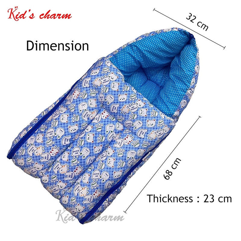 Kid's Charm KidsCharm Teddy 4PCS Combo Set 3 in 1 Baby Carry Bed5 in 1 Cotton Feeding Pillow withSafety Belt2 in 1 Babys Cottonwith Mosquito Net2 in 1 Babys Cottonwith Sleeping Bed for 04 MonthsBlue - Image 3