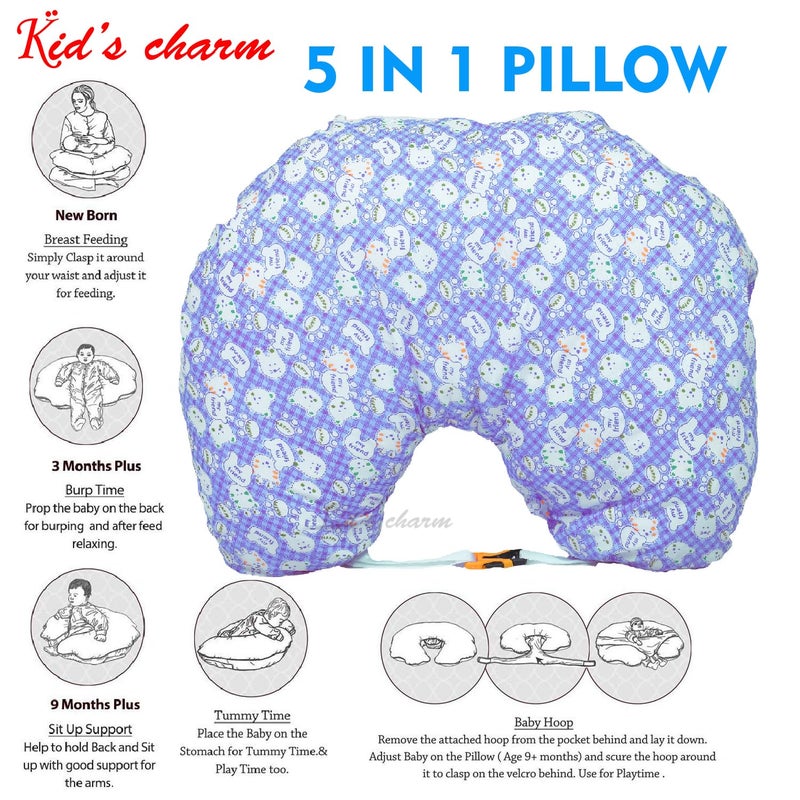 Kid's Charm KidsCharm Teddy 4PCS Combo Set 3 in 1 Baby Carry Bed5 in 1 Cotton Feeding Pillow withSafety Belt2 in 1 Babys Cottonwith Mosquito Net2 in 1 Babys Cottonwith Sleeping Bed for 04 MonthsBlue - Image 5