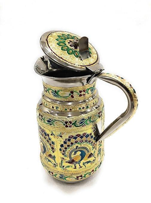 Touchcart Stainless Steel Meenakari Decorative Peacock & Floral Water Jug - 1.5 L Serving Pitcher for Home, Gifting & Return Gifts1 Pc (Multicolor) - Image 2