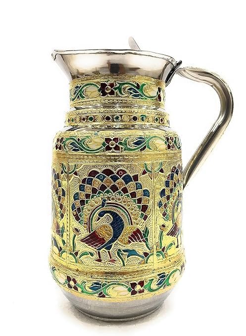 Touchcart Stainless Steel Meenakari Decorative Peacock & Floral Water Jug - 1.5 L Serving Pitcher for Home, Gifting & Return Gifts1 Pc (Multicolor) - Image 1