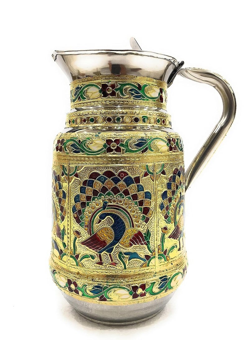 Touchcart Stainless Steel Meenakari Decorative Peacock & Floral Water Jug - 1.5 L Serving Pitcher for Home, Gifting & Return Gifts1 Pc (Multicolor) - Image 5