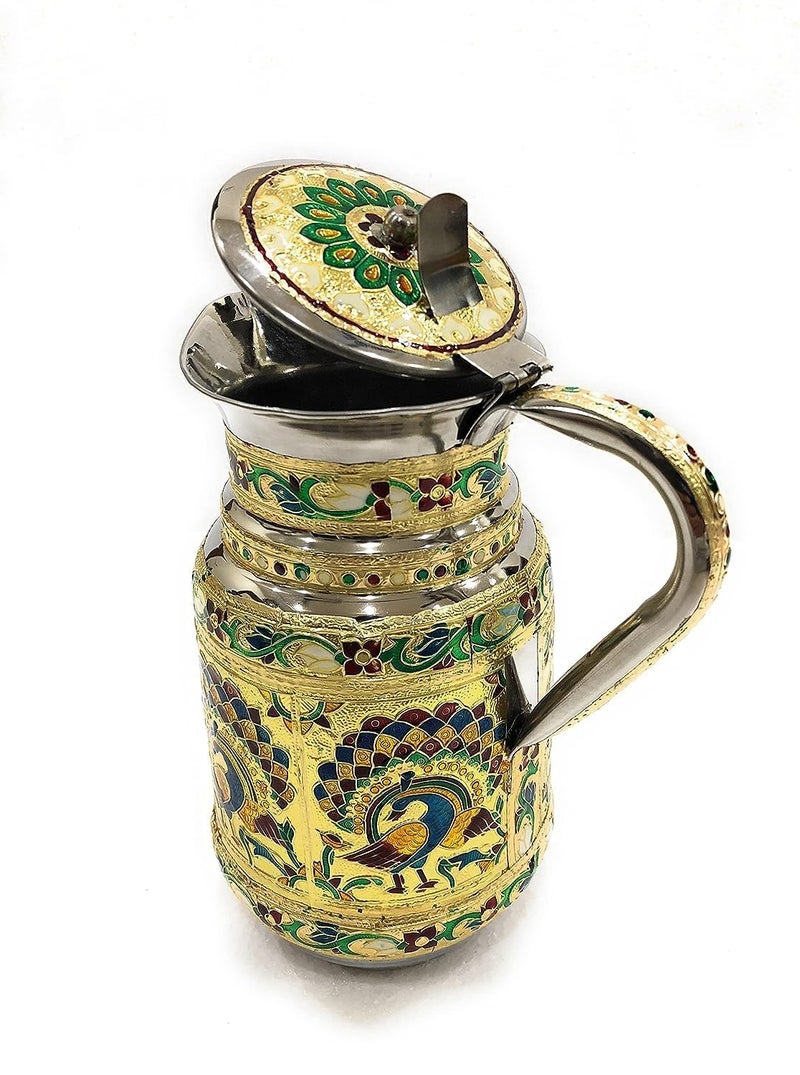 Touchcart Stainless Steel Meenakari Decorative Peacock & Floral Water Jug - 1.5 L Serving Pitcher for Home, Gifting & Return Gifts1 Pc (Multicolor) - Image 4