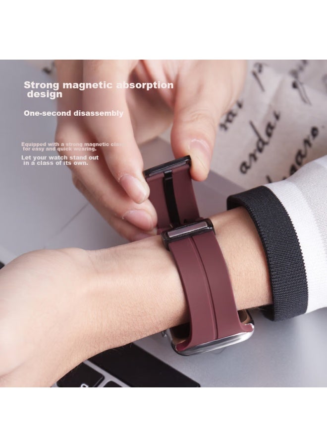 Mssm Compatible Apple Watch Band, Silicone Magnetic Folding Clasp Strap For Iwatch S10/9/8/7/6/se/ultra, Wine Red, 38/40/41mm - Image 5