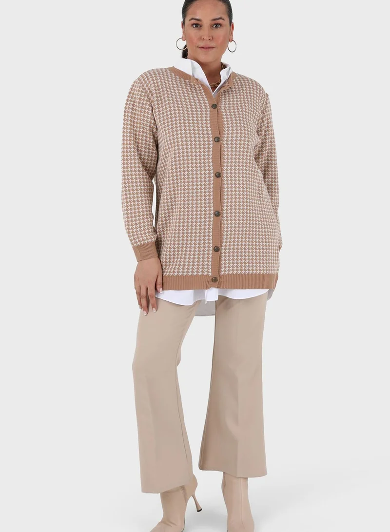 Alia by modanisa Checked Button Detail Cardigan