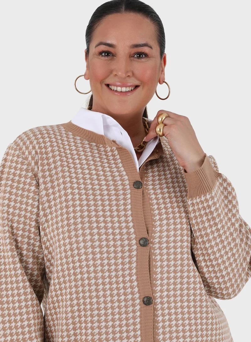 Alia by modanisa Checked Button Detail Cardigan