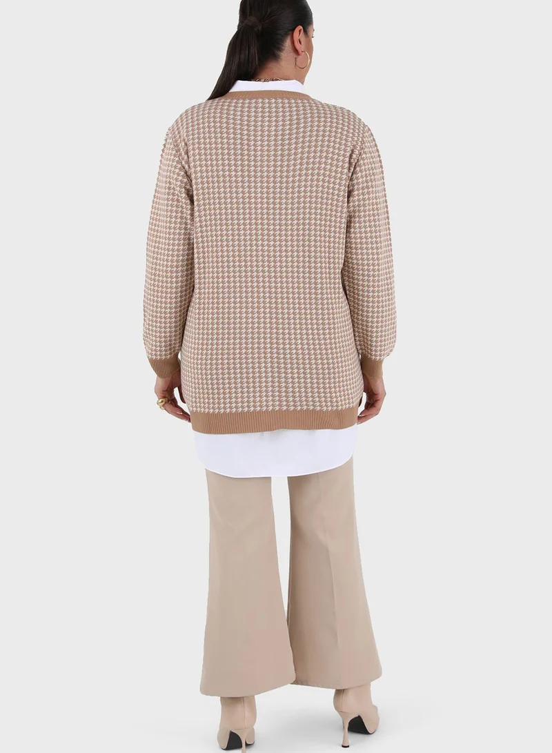 Alia by modanisa Checked Button Detail Cardigan