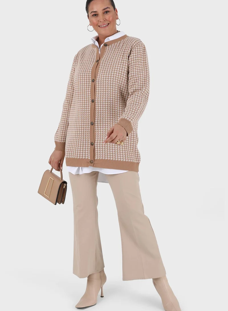 Alia by modanisa Checked Button Detail Cardigan