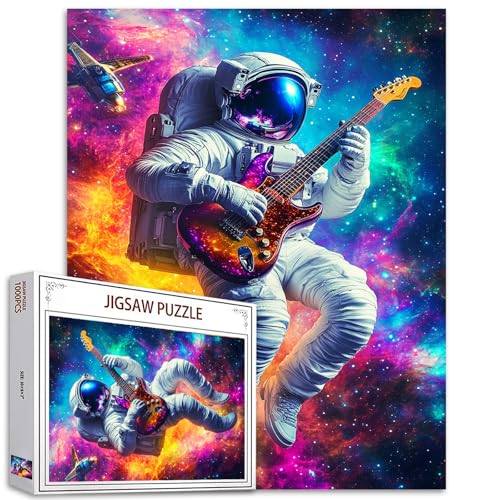 Aihonmin 1000 Piece Astronaut Playing Guitar Jigsaw Puzzles for Adults Space Graffiti Puzzles Rock Puzzle 2720 Inches Colorful DIY Puzzles for Home Decoration Gifts Family Puzzle Perfect for Game Nights - Image 1