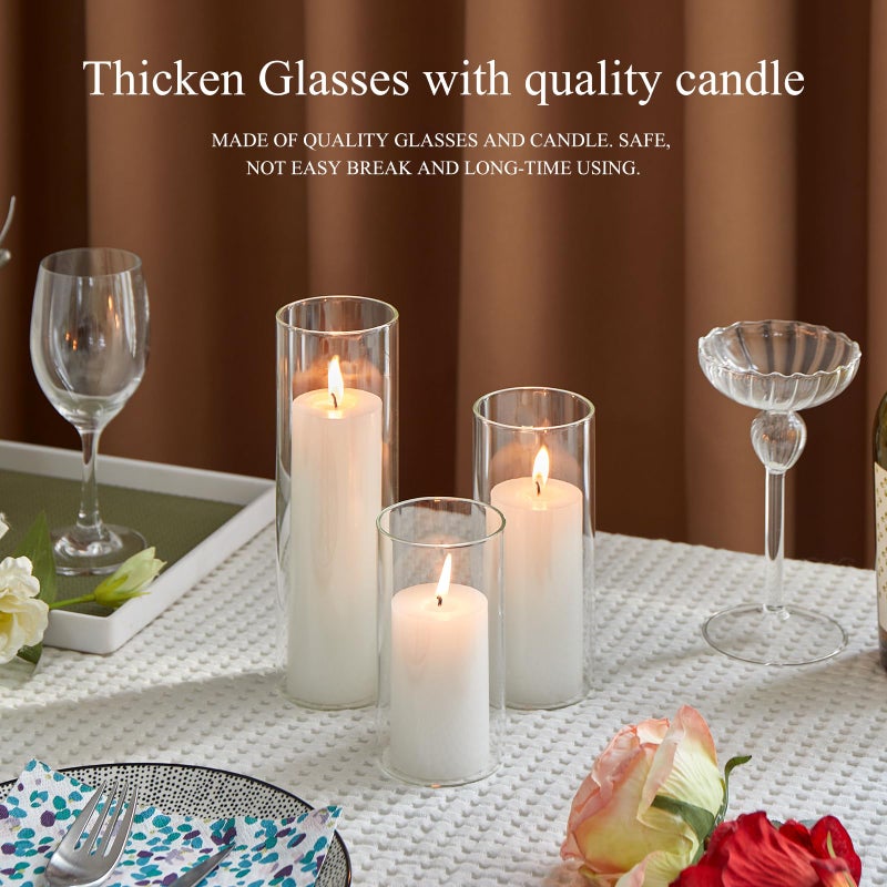 NATCENSE Set of 6 White Pillar Candles with Clear Glass Hurricane Holders- Elegant Cylinder Candle Vases for Weddings, Parties, Centerpieces, Home & Office Decor (White, 6 Set) - Image 4