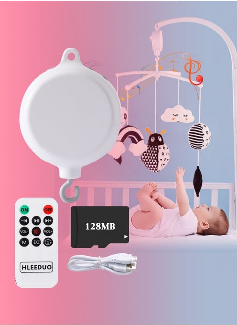 Baby Crib Mobile Music Box with Remote Control, Rotating Crib Bed Hanging Musical Bell, TF Card, USB Charging Music Box Toy (No Battery)