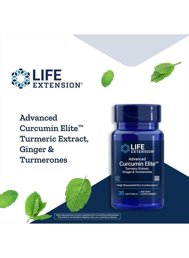 Life Extension Advanced Curcumin Elite Turmeric Extract, Ginger & Turmerones – For Healthy Inflammatory & Immune Response and Cardiovascualr & Brain Health – Gluten-Free, Non-GMO – 30 Softgels - Image 4