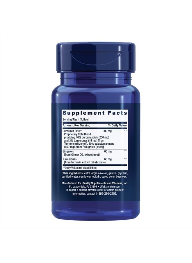 Life Extension Advanced Curcumin Elite Turmeric Extract, Ginger & Turmerones – For Healthy Inflammatory & Immune Response and Cardiovascualr & Brain Health – Gluten-Free, Non-GMO – 30 Softgels - Image 2
