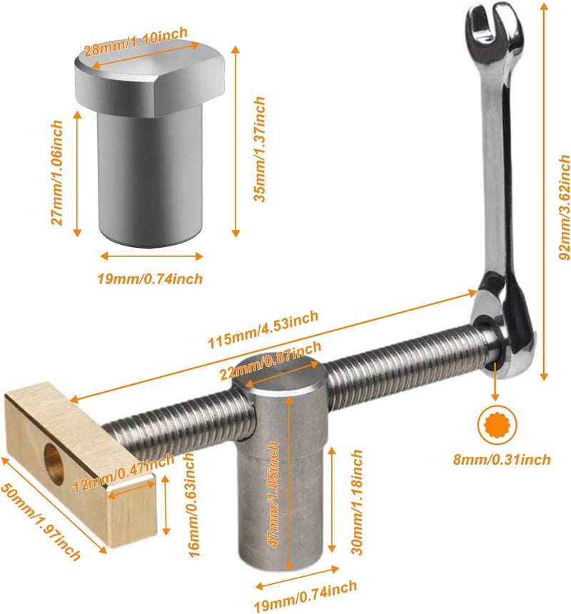 TVlifams Bench Dog Set with 2 Pcs 3/4 Inch Clamps and 4 Pcs 19MM Bench Dogs for Woodworking - Image 3