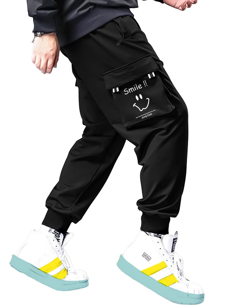 Jump Cuts Boys Cargo || Printed Casuals Cargo Pant || Black and White Slim Fit Pant || Cotton Blend Cargo Pant - Image 1