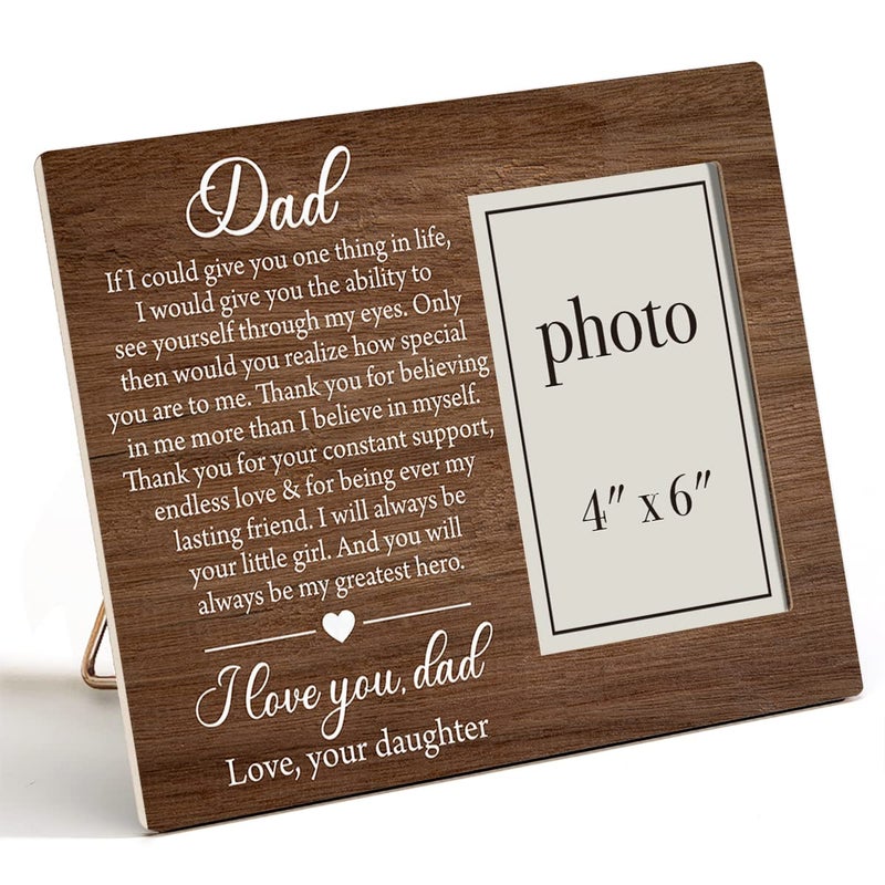 Zauly Dad Wooden Picture Frame Thank You Gift from Daughter Sentimental Father Quote Wood Photo Frame Gifts for Fathers Day Birthday Christmas Tabletop and Wall Mounting 4x6 Inch Photo