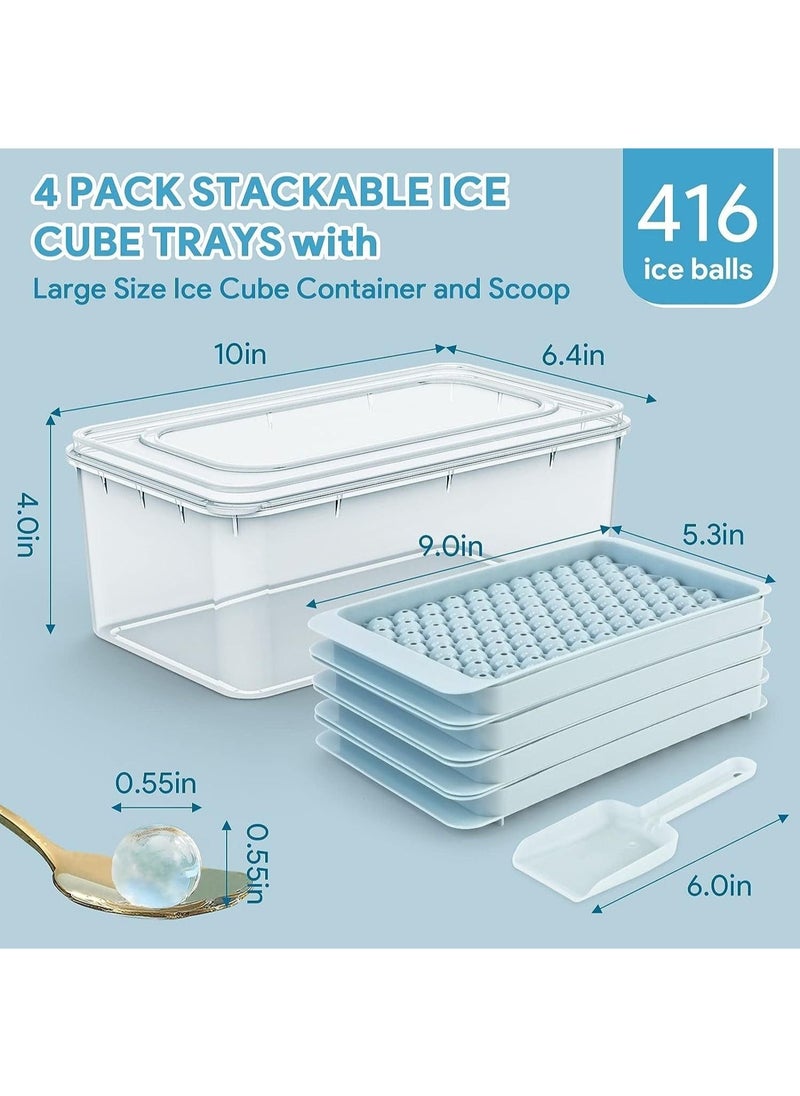 Generic - Mini Ice Cube Tray, 4 Pack Small Ice Cube Tray with Lid and Bin, 104x4 Pcs Tiny Round Ice Trays for Freezer, Crushed Ice Trays Easy Release for Chilling Drinks, Coffee, Juice - Image 1