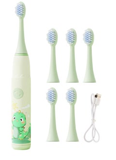 Super ZYouth Kids  Sonic Rechargeable Electric Toothbrush with Timer, 6 Brush Heads, Dinosaur, Green  - Image 1