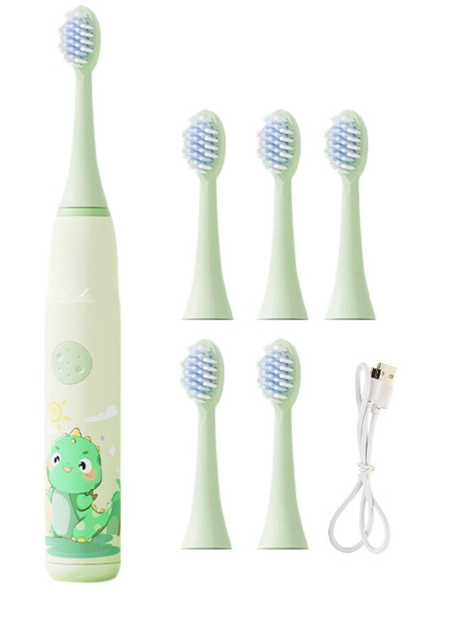 Super ZYouth Kids  Sonic Rechargeable Electric Toothbrush with Timer, 6 Brush Heads, Dinosaur, Green  - Image 1
